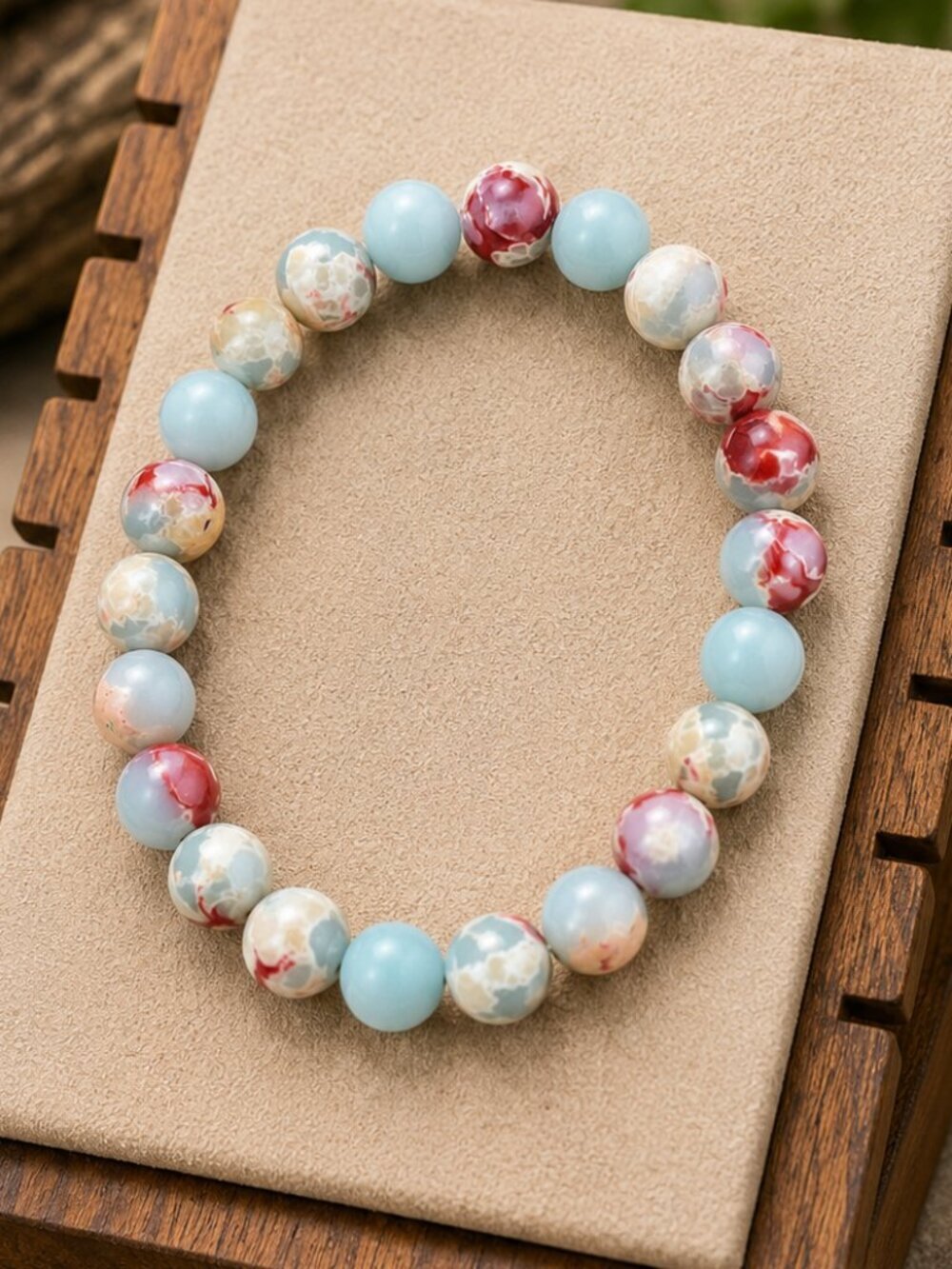 African Jasper Gemstone Stretch Bracelet | Handmade